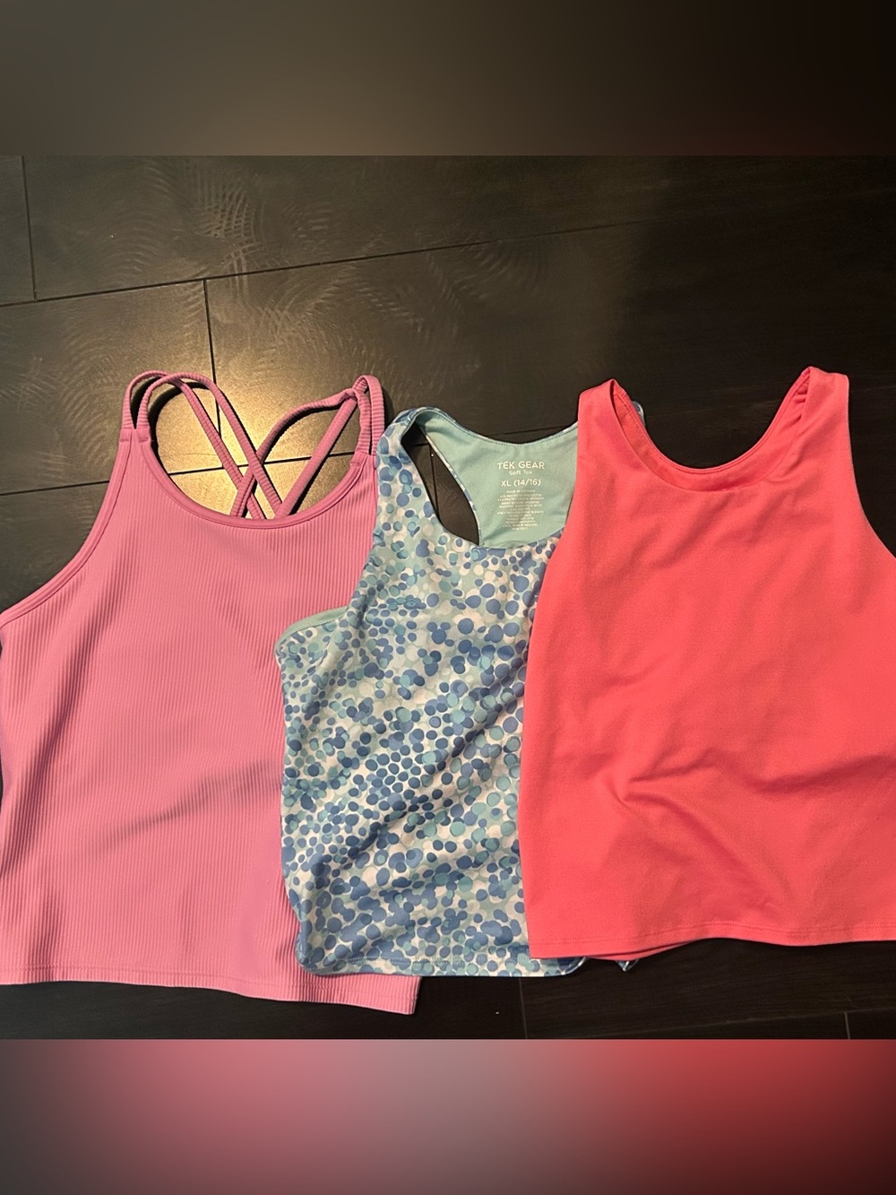 Lot of 3 Girls Active Tank Tops - Pink, Blue Printed, Coral